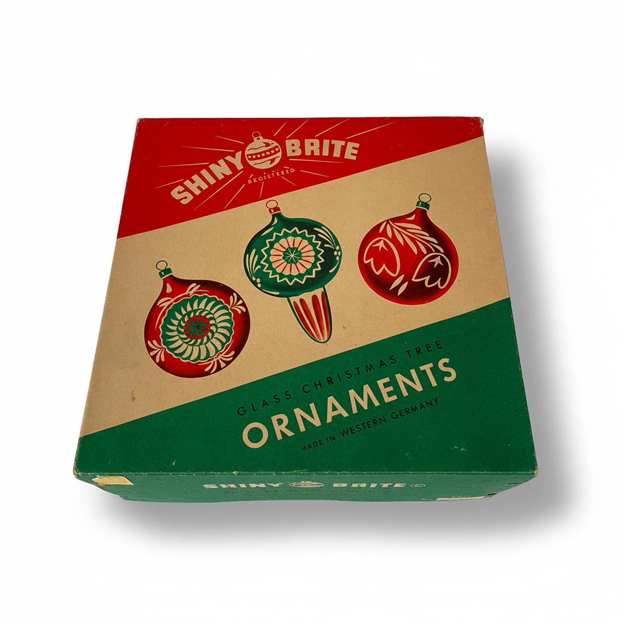 Vintage Jumbo Shiny Brite Set of 4 Glass Ornaments in Original Box West Germany made