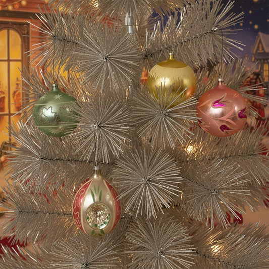 Vintage Jumbo Shiny Brite Set of 4 Glass Ornaments in Original Box West Germany made