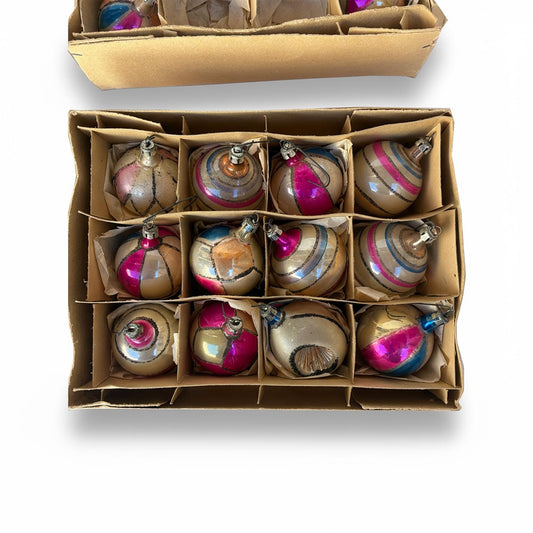 Fantasia Brand 1950’s Boxed  set of 12 and 8 Mercury Glass Made in Poland Vintage Ornaments