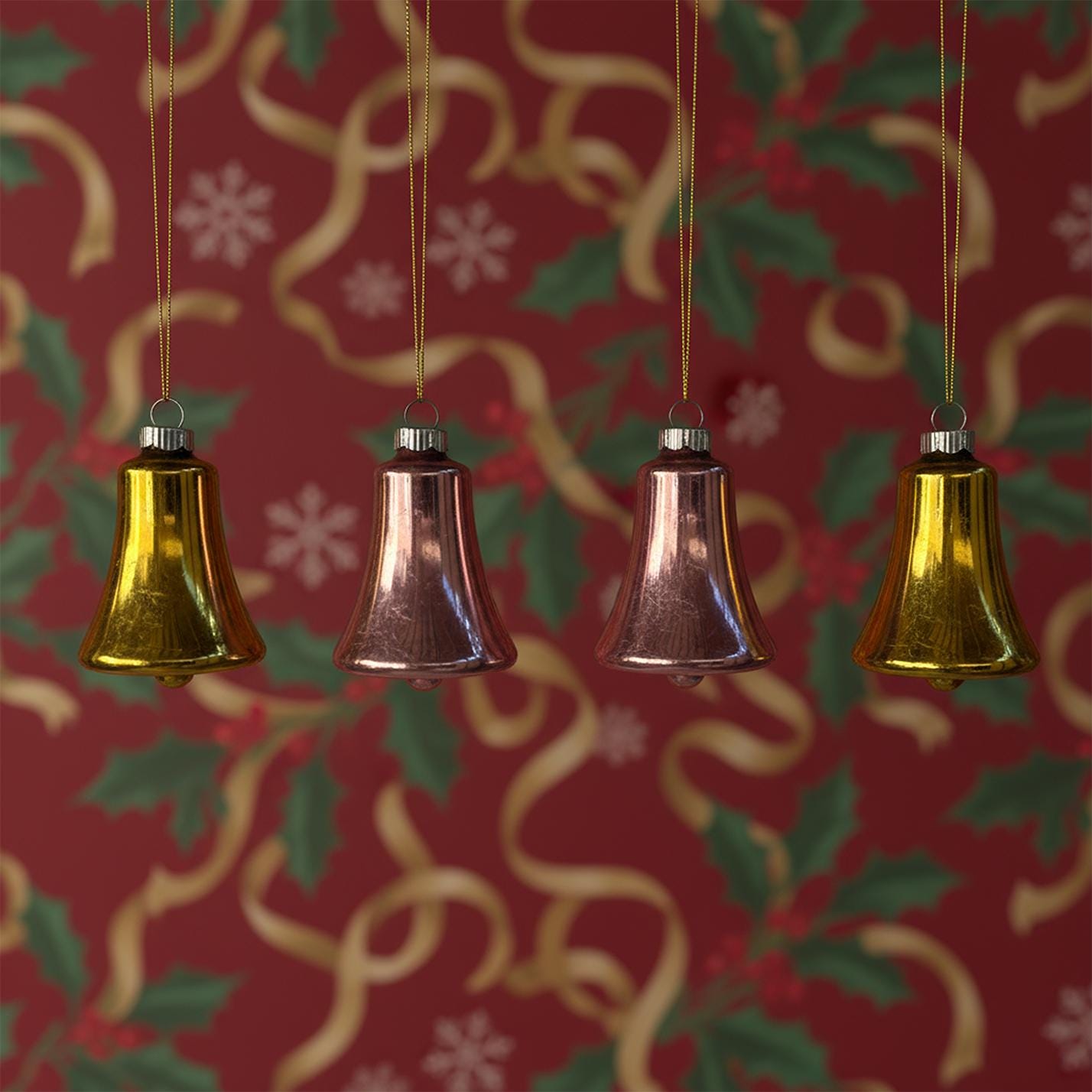 Shiny Brite Vintage Glass Bell Ornaments Original Box set of 4