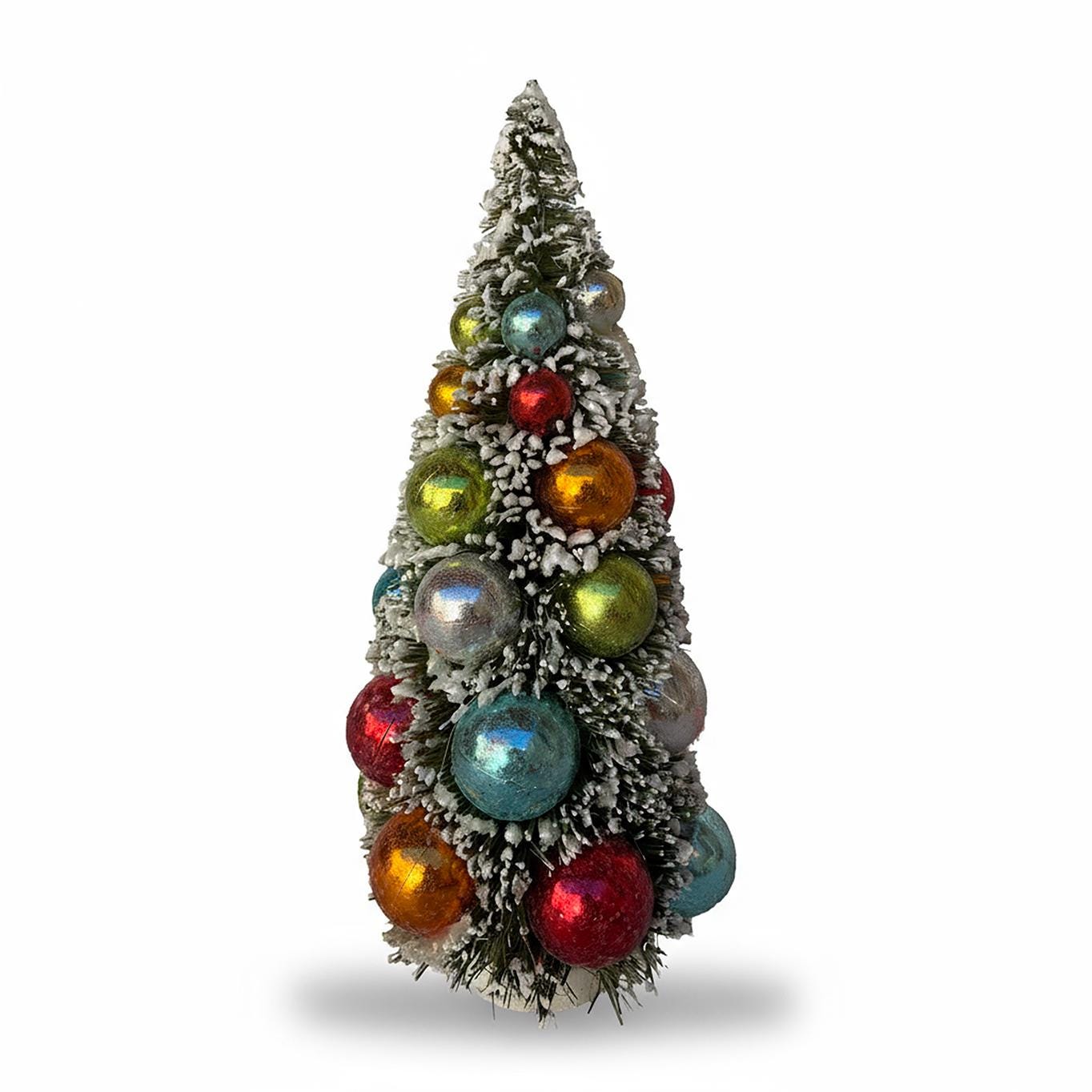 Retro Bottle Brush Tree 9.25” Flocked Plastic Balls