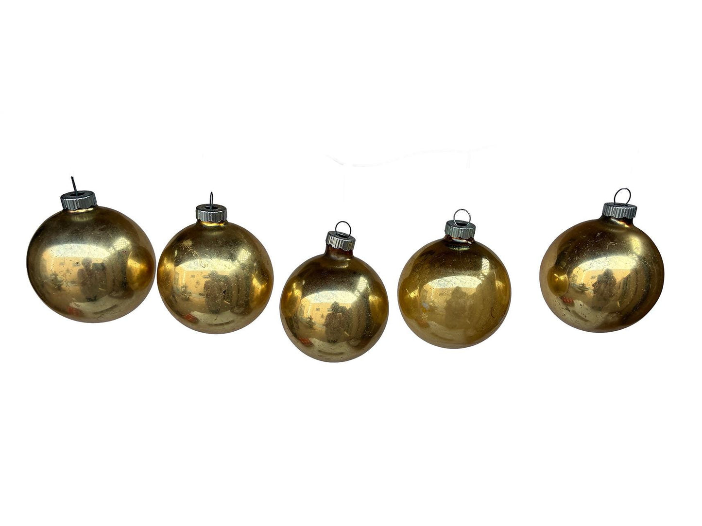 5 Gold Shiny Brite Ball Ornaments in Original Box Carton