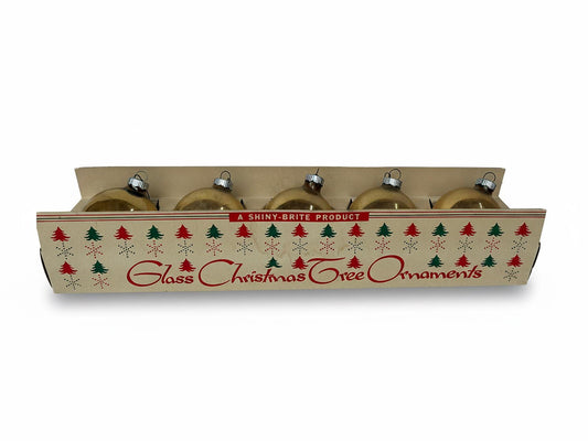 5 Gold Shiny Brite Ball Ornaments in Original Box Carton