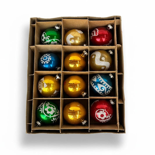 Old Vintage Box of Shiny Brites 9 Stenciled Mica 3 Gold