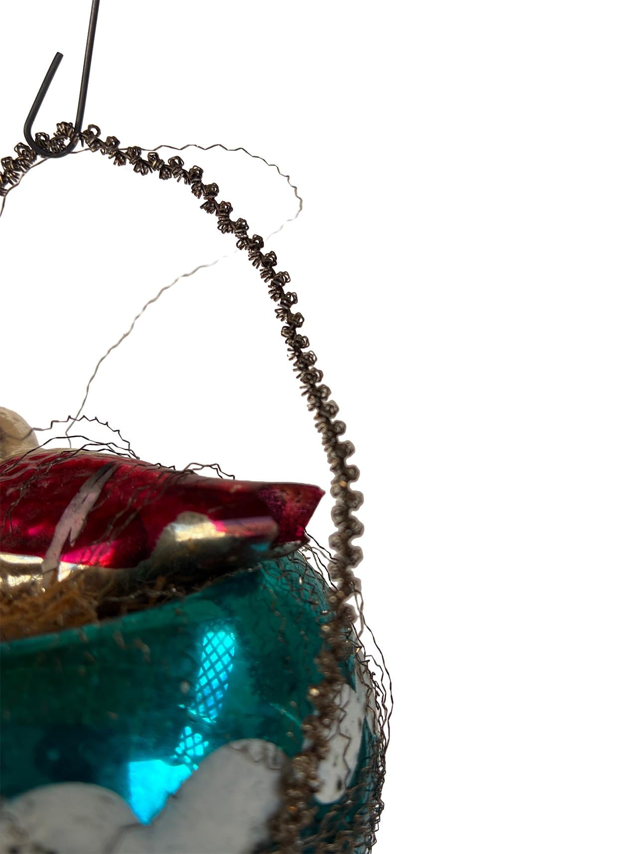 Old German Wire Wraped Glass Bird Nest with straw