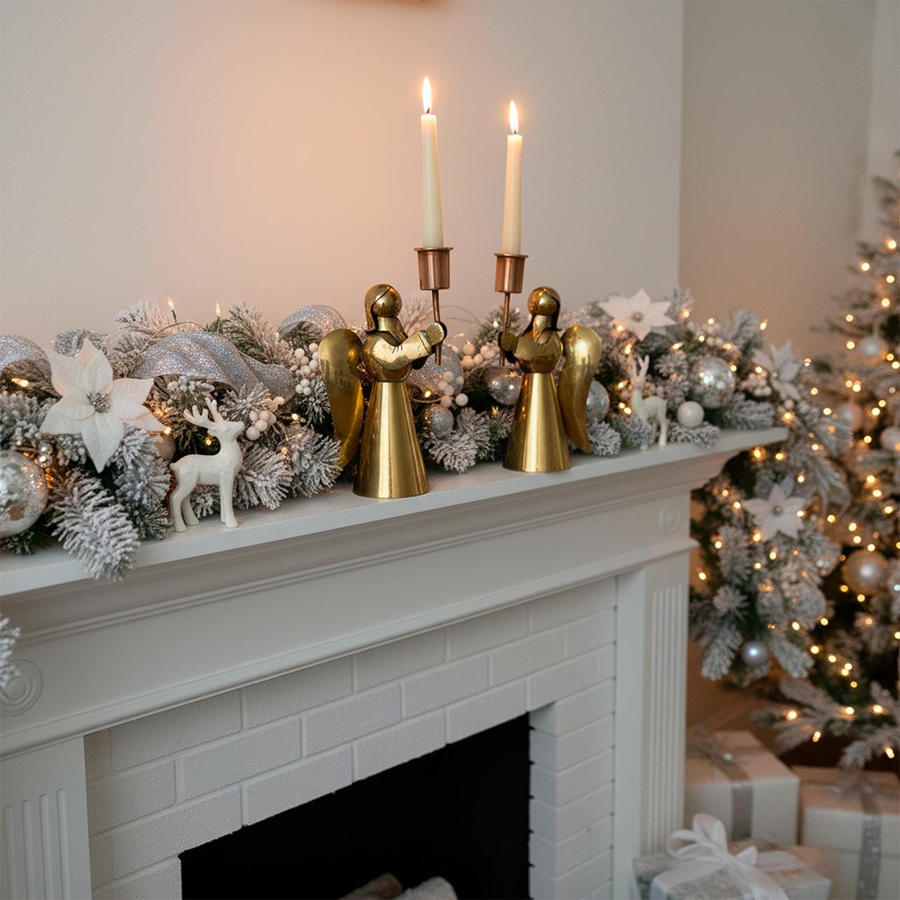 Pair Brass Copper Vintage Mexican Angel Candle Holders