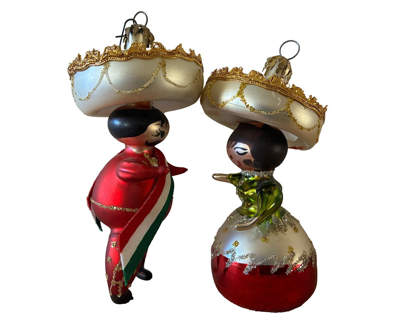 VGT Di Carlini Italian Glass Ornaments Mexican Couple Sombreros Dancers