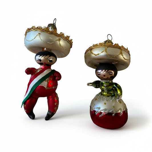 VGT Di Carlini Italian Glass Ornaments Mexican Couple Sombreros Dancers