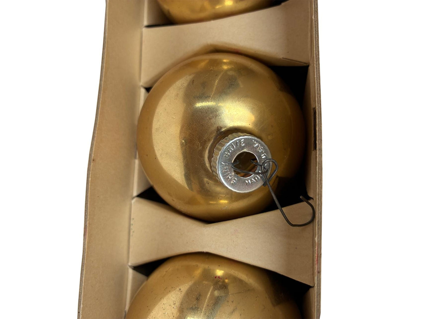 5 Gold Shiny Brite Ball Ornaments in Original Box Carton